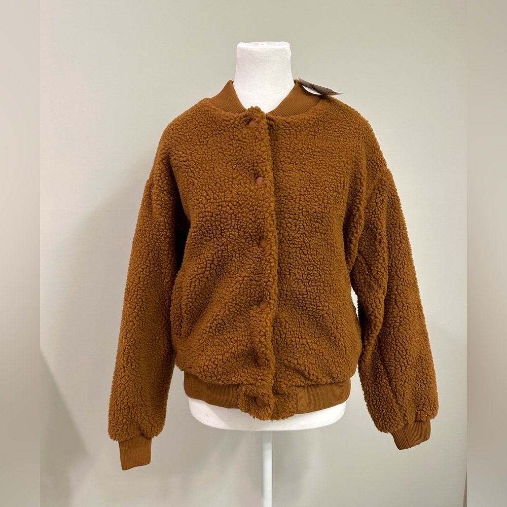 Forever 21 Women’s Sherpa Button Up Jacket- Chestnut Brown- NWT